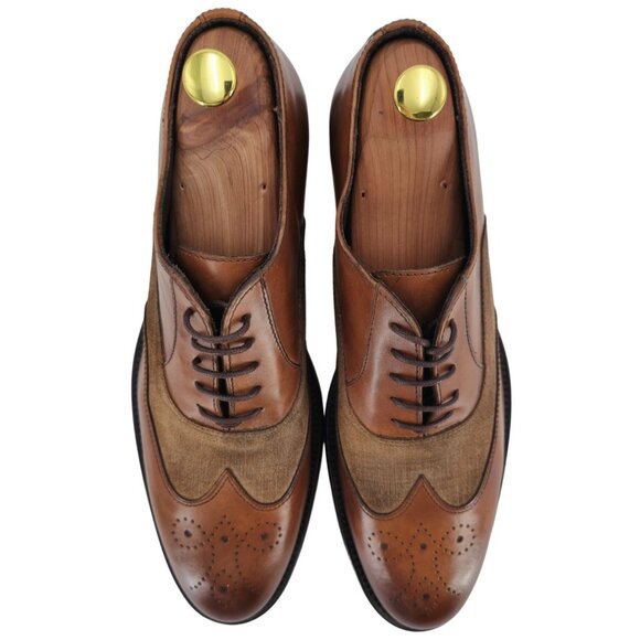 New Bruno Magli Italy Brown Leather Suede Wingtip Oxfords Mens 10M Dress Shoes - Picture 2 of 13